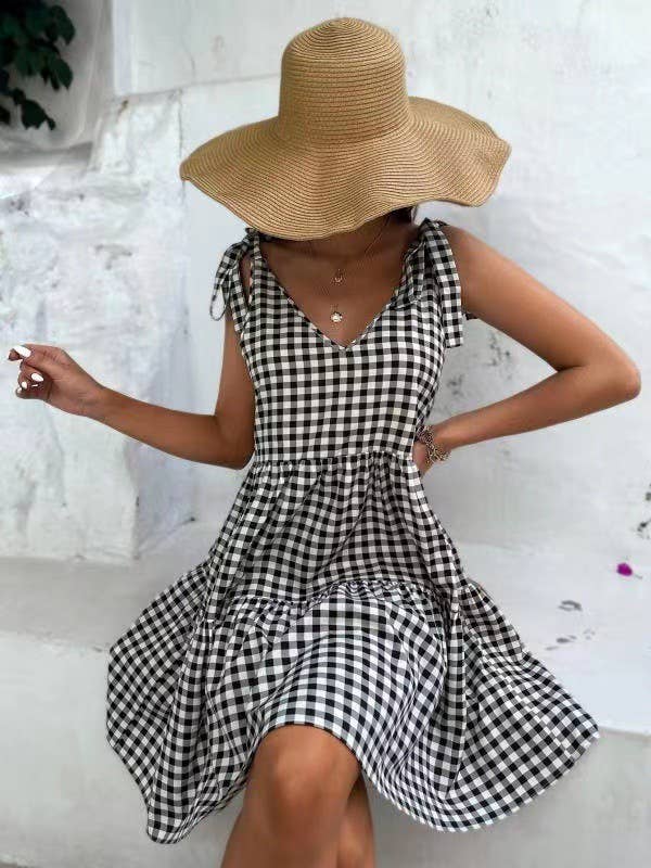 Greer Gingham Mini Babydoll Dress