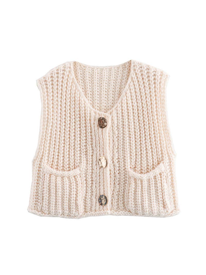 Betty Button-Front Pocket Vest