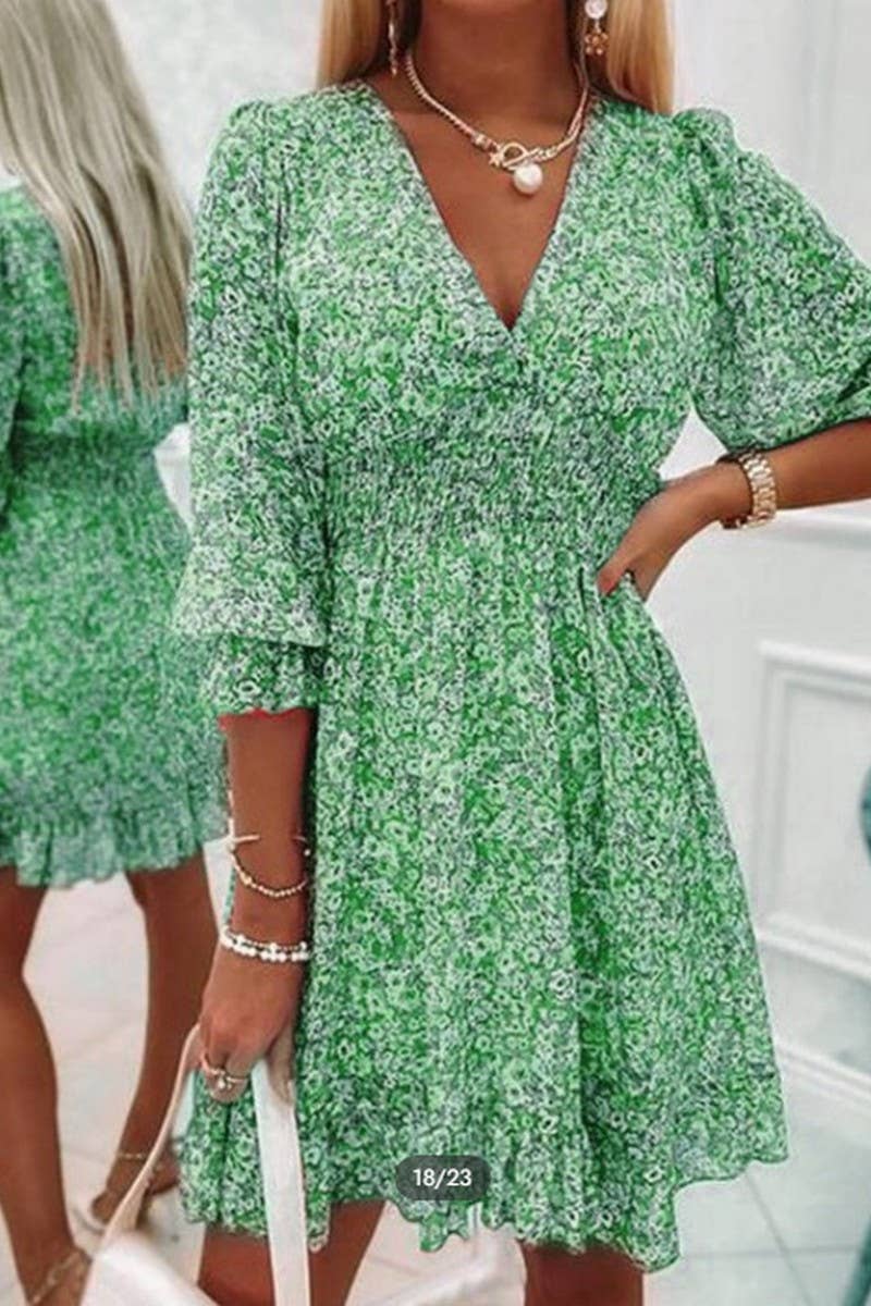 Paisley Print Puff Sleeve Floral Mini Dress
