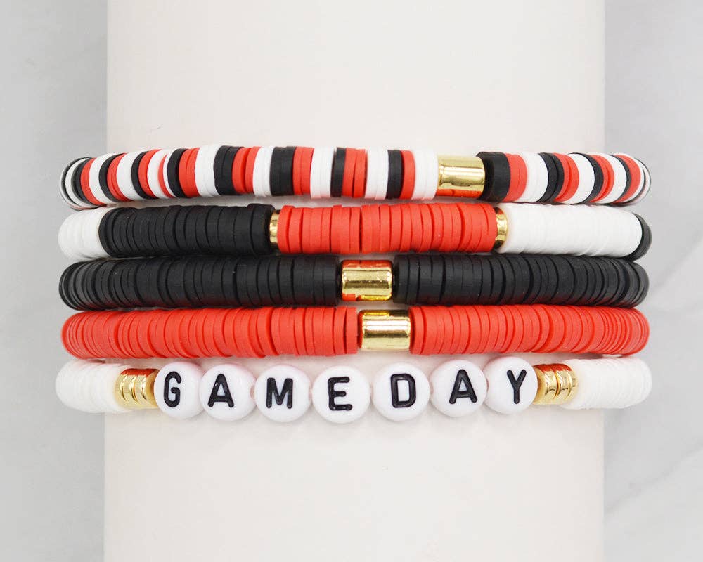 Red and Black Gameday Set of 5 Stretch Bracelets