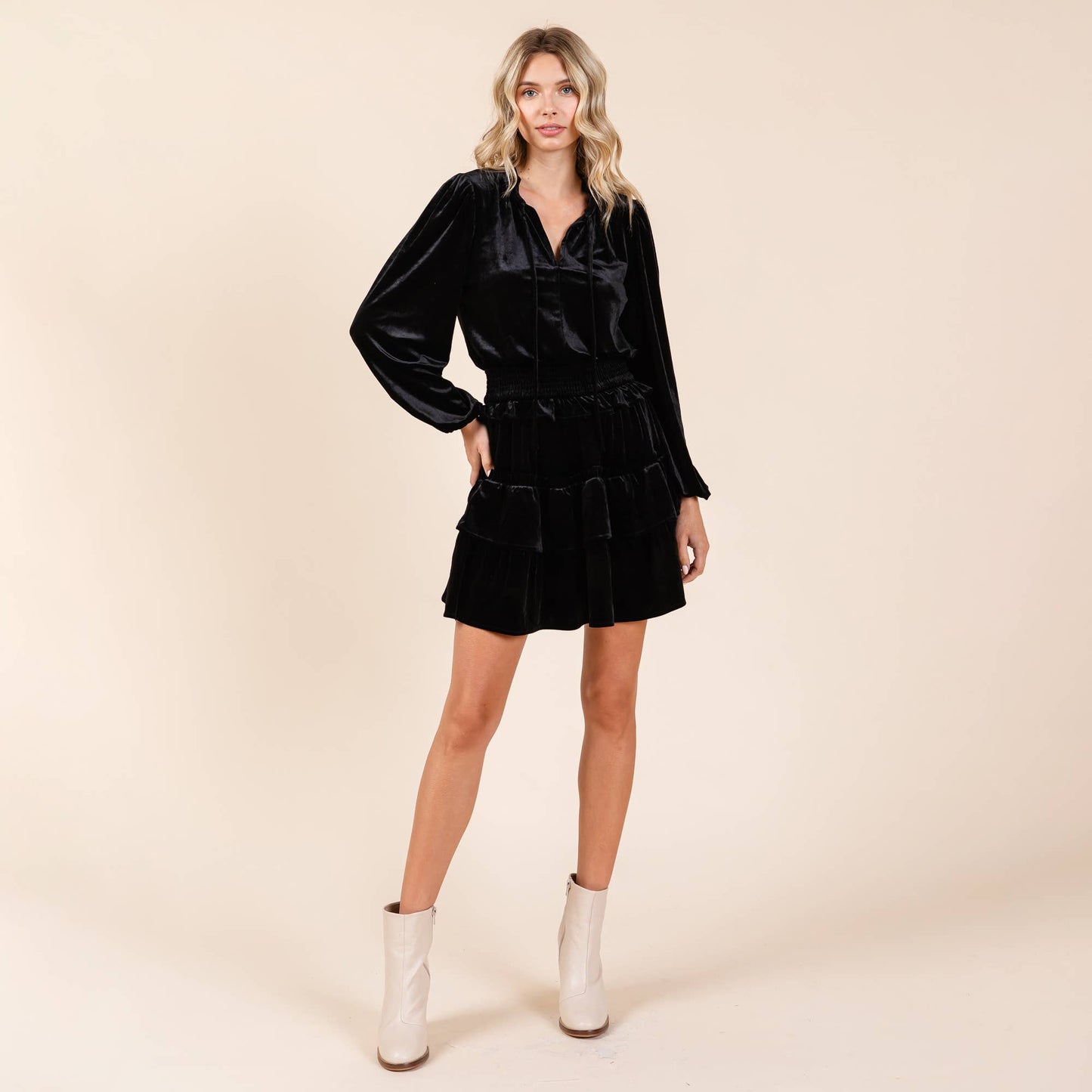 Vera Velvet Smocked Waist Mini Dress