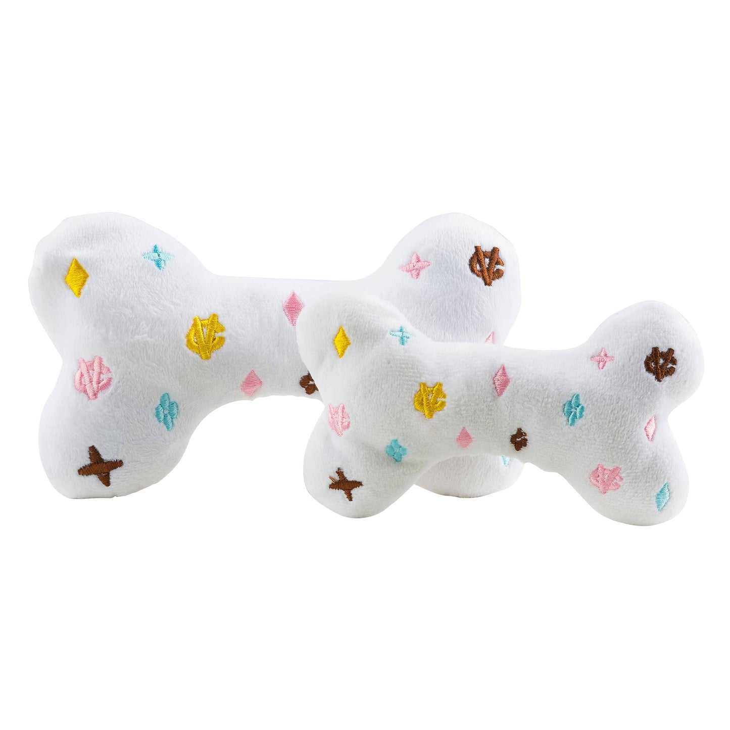 White Chewy Vuiton Bones Squeaker Dog Toy Large