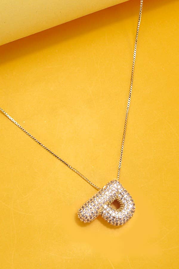 INITIAL PAVE RHINESTONE BUBBLE BALLOON NECKLACE | 80N751: GOLD-J
