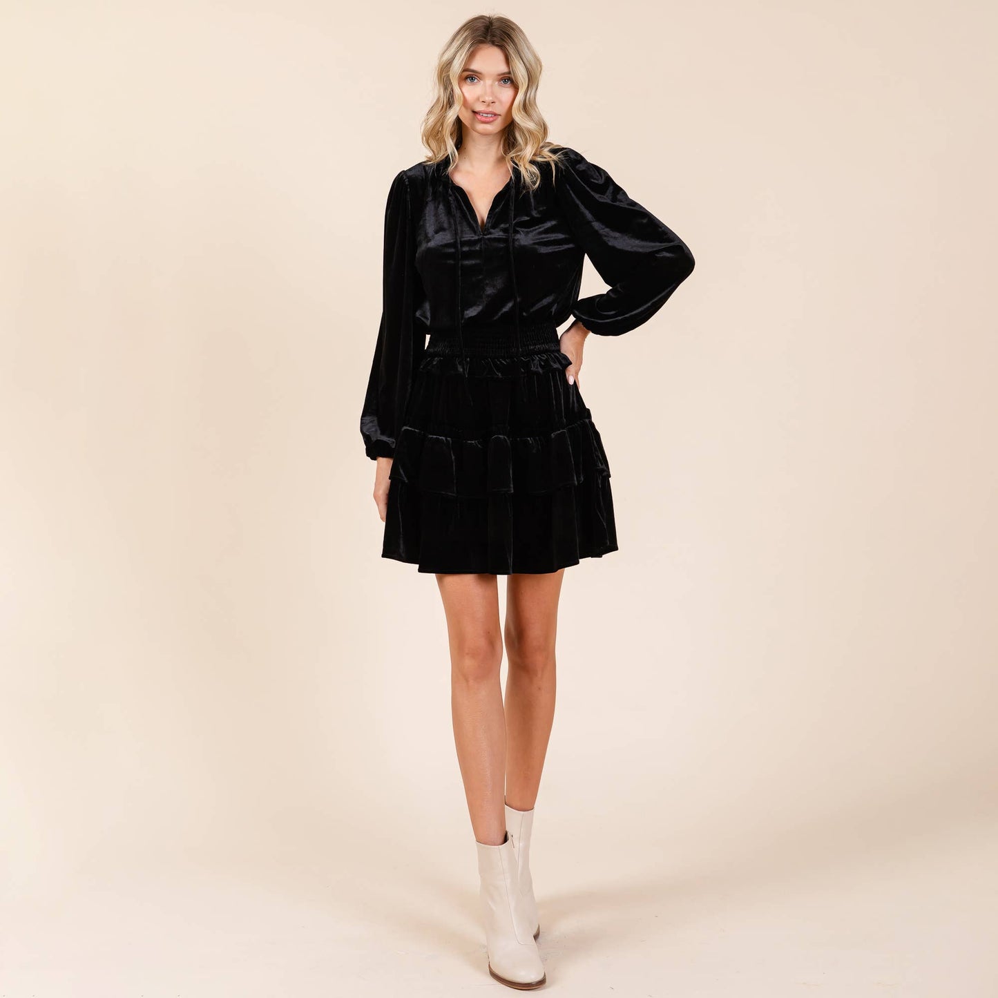 Vera Velvet Smocked Waist Mini Dress