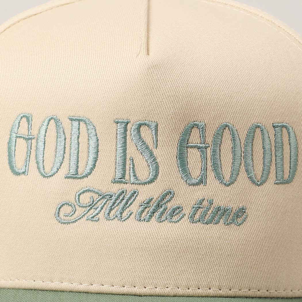 God Is Good All The Time Embroidery Trucker Hat: Green