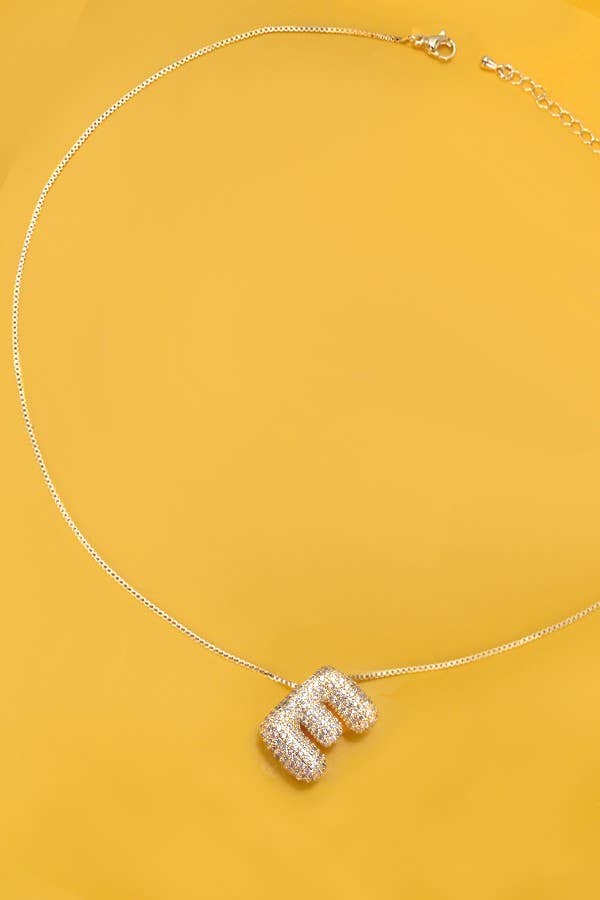 INITIAL PAVE RHINESTONE BUBBLE BALLOON NECKLACE | 80N751: GOLD-J