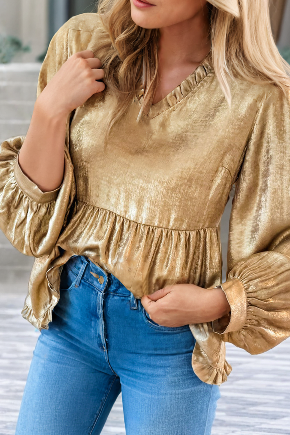 Mindy Metallic Babydoll Blouse