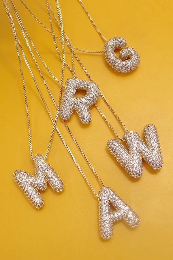 INITIAL PAVE RHINESTONE BUBBLE BALLOON NECKLACE | 80N751: GOLD-J