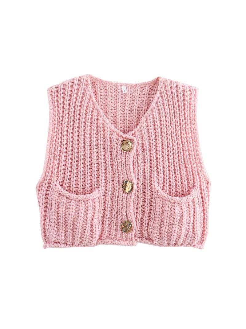 Betty Button-Front Pocket Vest