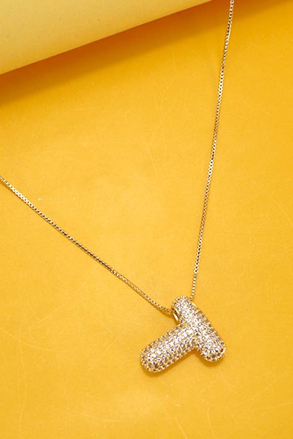 INITIAL PAVE RHINESTONE BUBBLE BALLOON NECKLACE | 80N751: GOLD-J