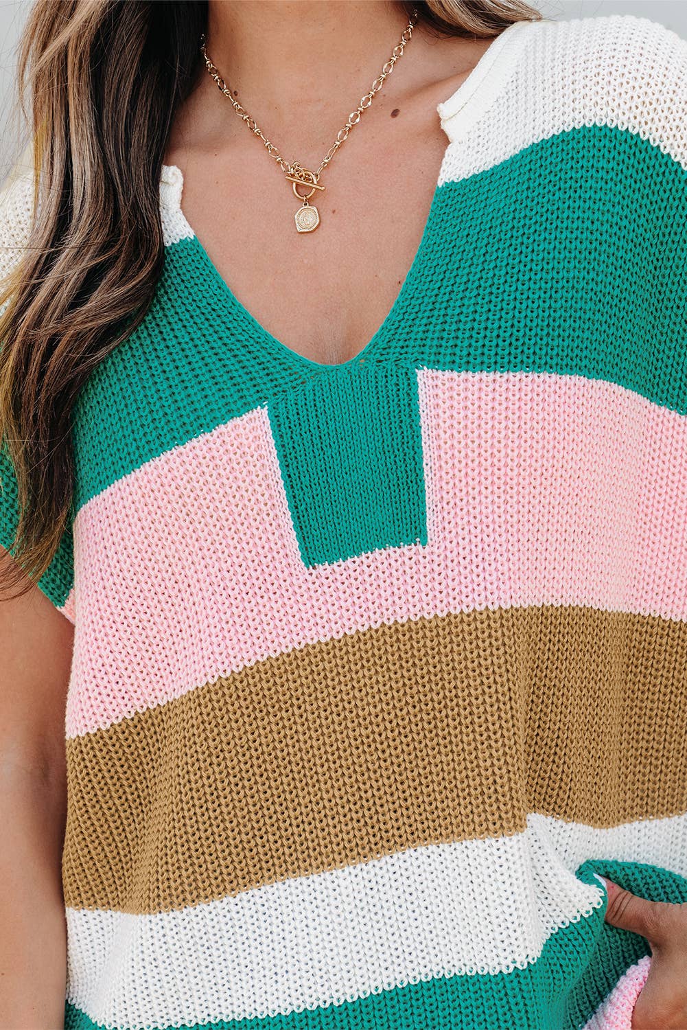 Chloe Color Block V Neck Sweater