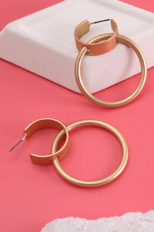 MATTE GOLD DOUBLE HOOP LAYER DROP EARRINGS
