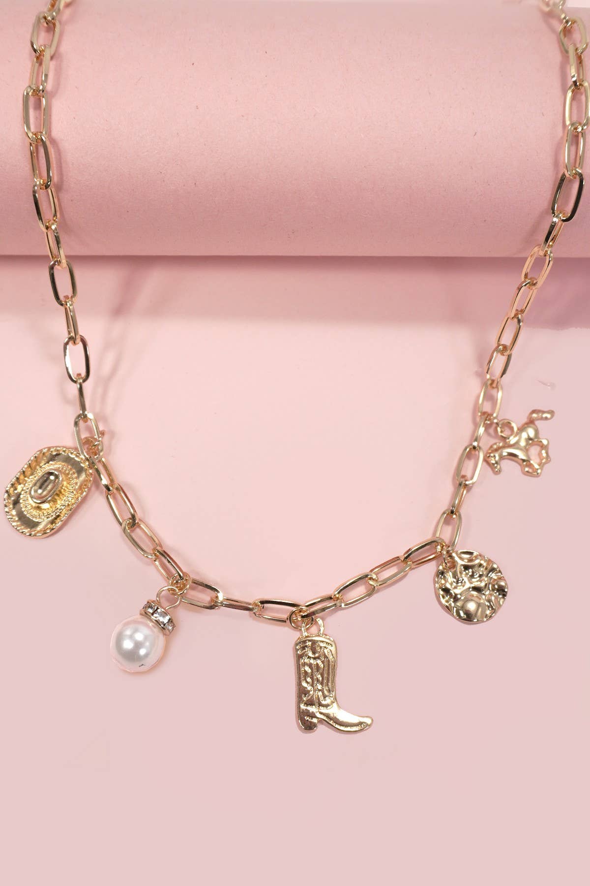 Gold Western Boot Star Hat Horseshoe Charm Necklace