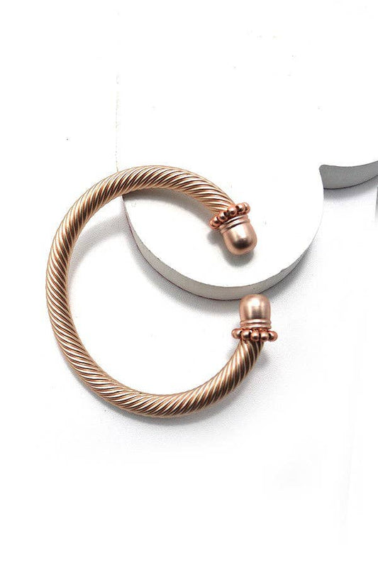 CABLE STONE TEXTURED TUBE CUFF BRACELET |MATTE ROSE GOLD