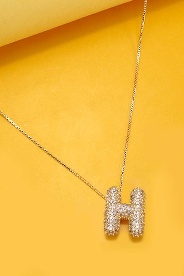 INITIAL PAVE RHINESTONE BUBBLE BALLOON NECKLACE | 80N751: GOLD-J
