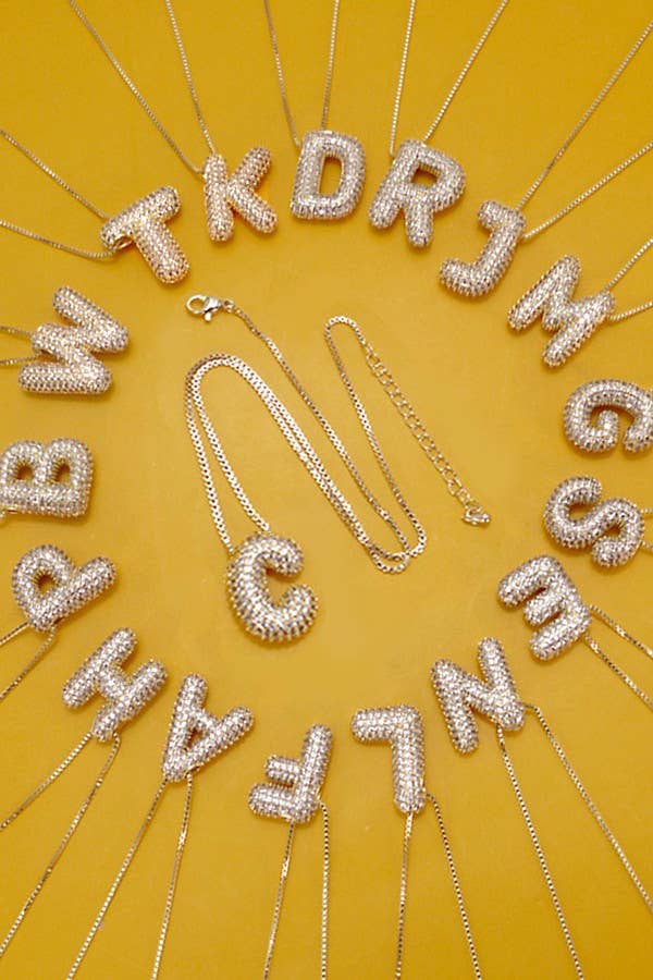 INITIAL PAVE RHINESTONE BUBBLE BALLOON NECKLACE | 80N751: GOLD-J