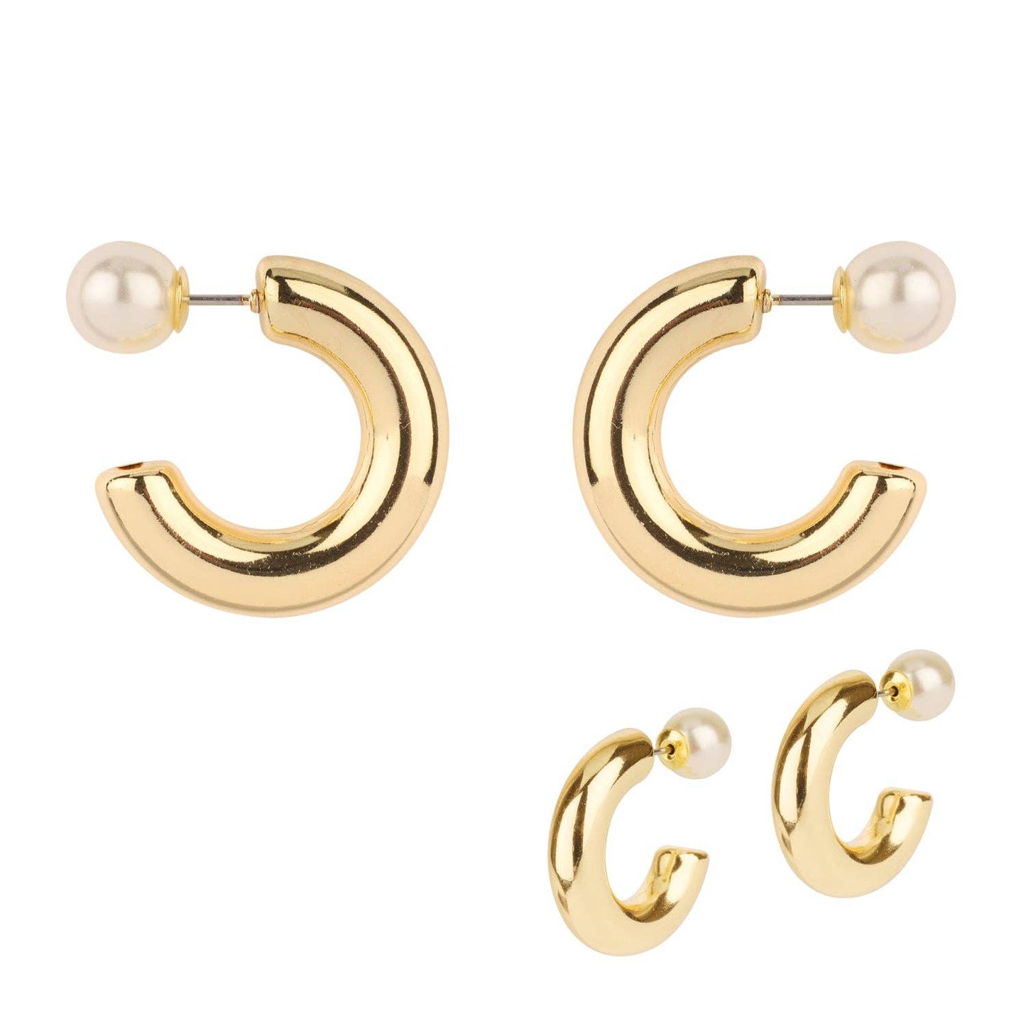 Gold Hoop with Pearl Earring Back Accent