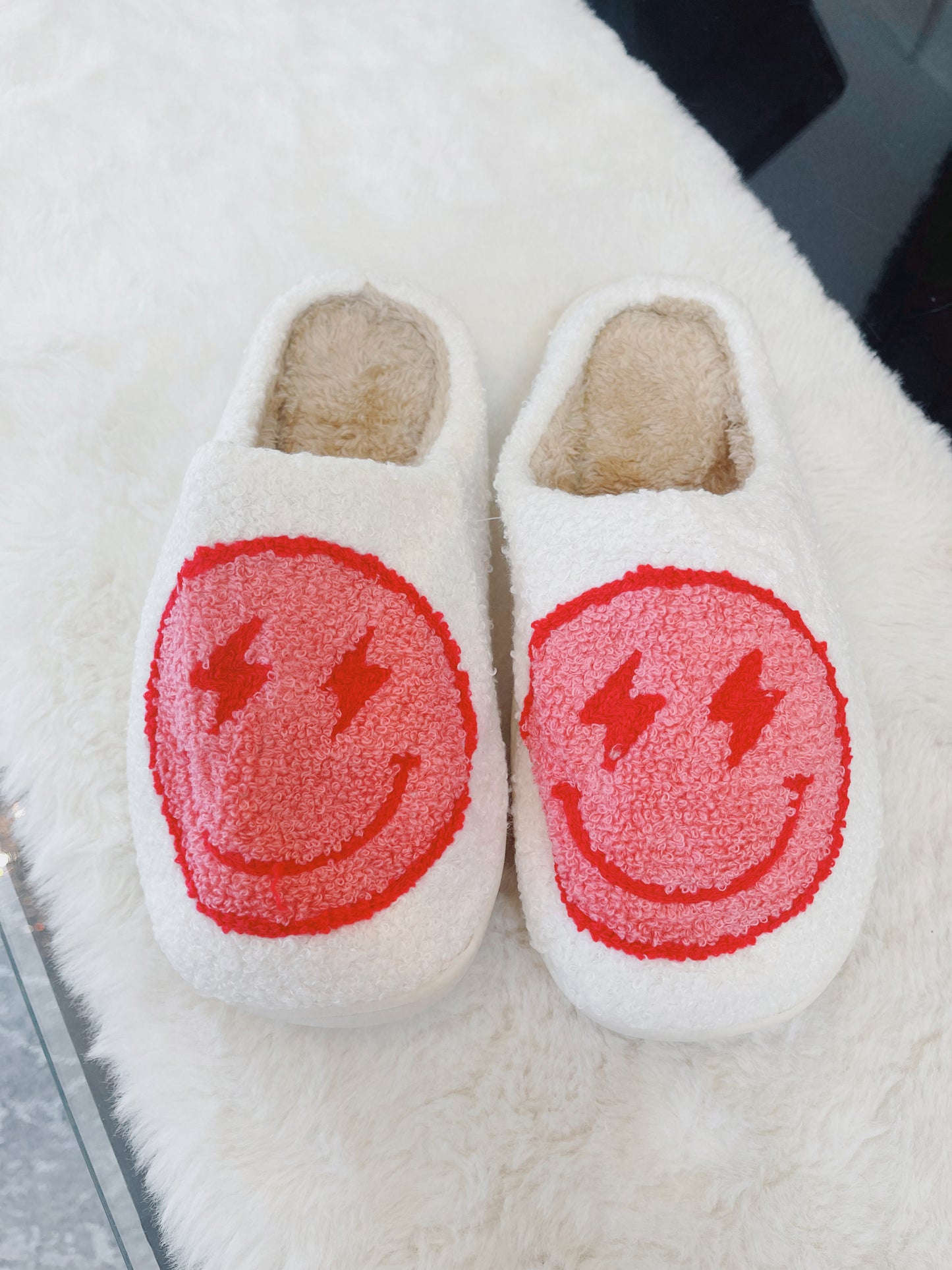 Hot Pink and White Lightning Happy Slippers