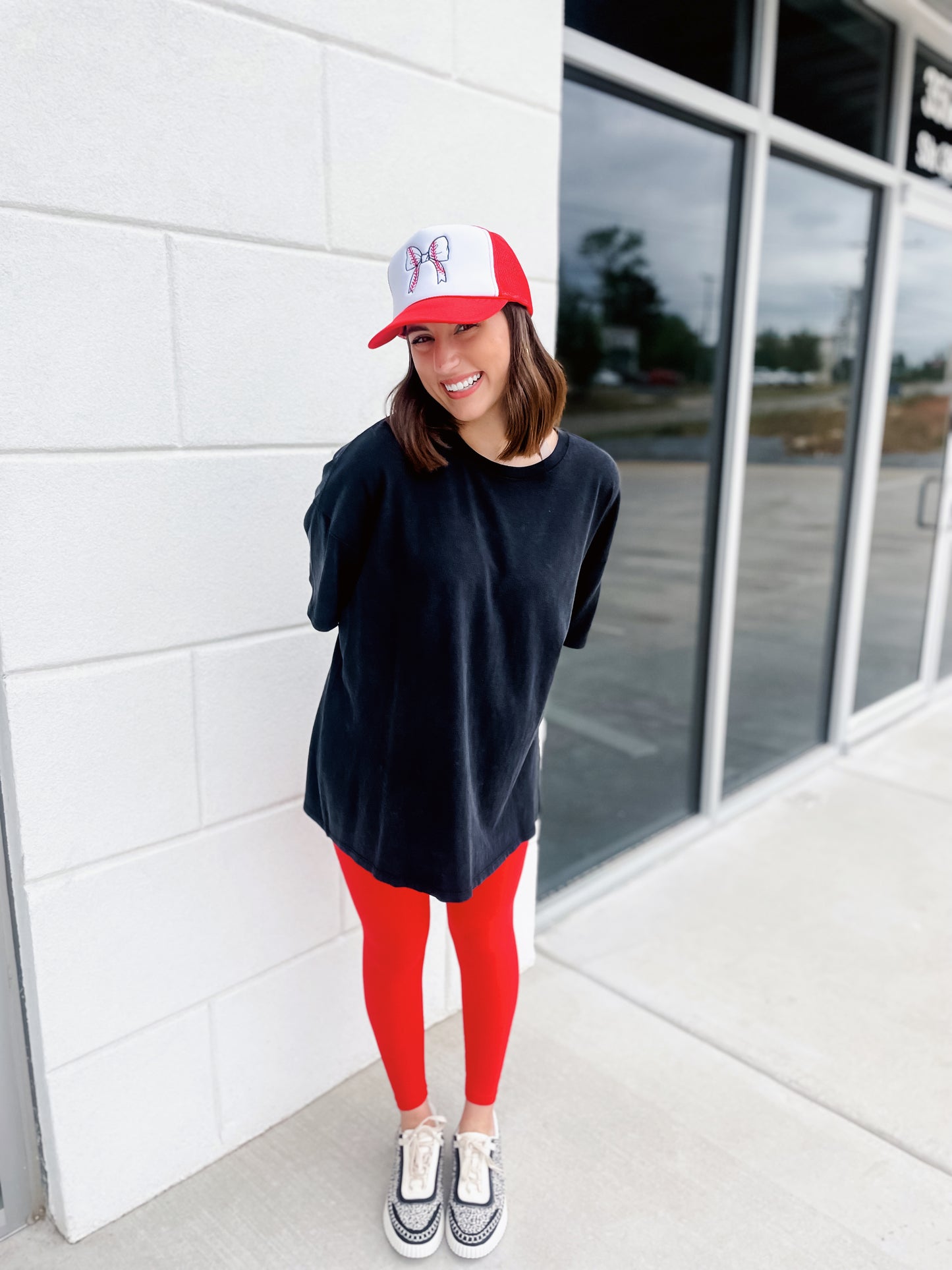Red V-Waist Full Length Leggings