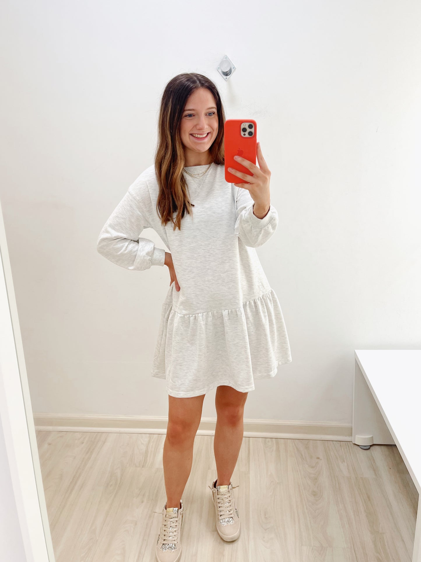 Hadlee Heathered Ruffle Drop Waist Dress