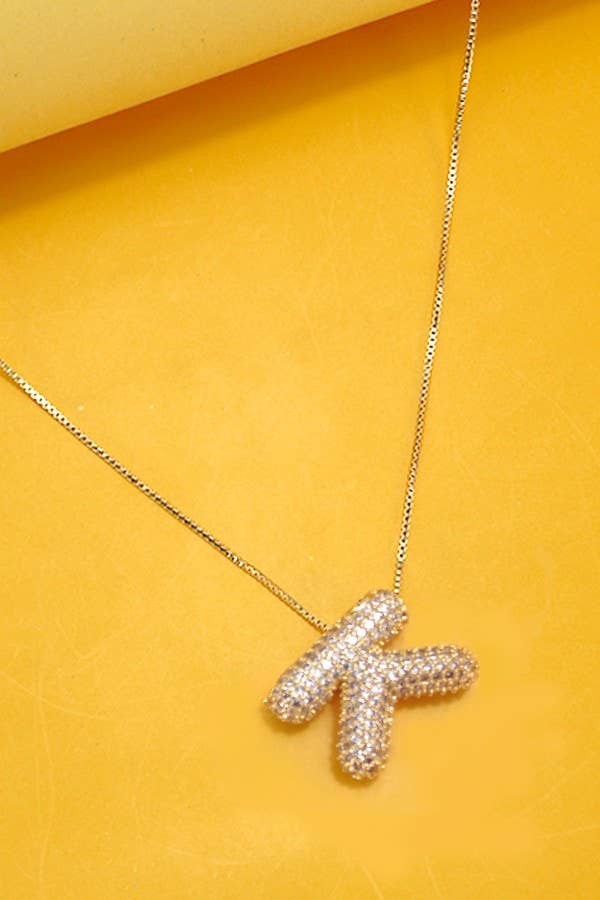INITIAL PAVE RHINESTONE BUBBLE BALLOON NECKLACE | 80N751: GOLD-J