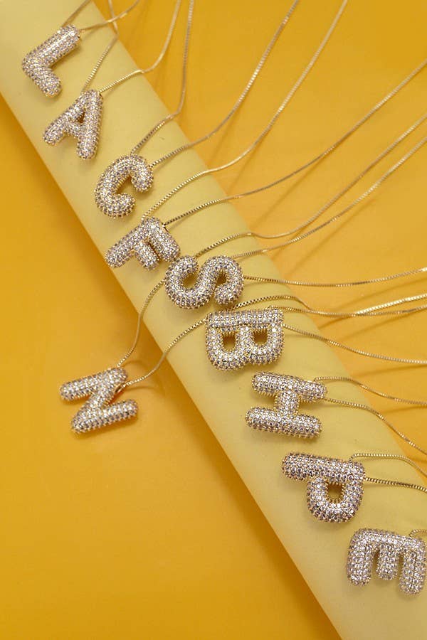 INITIAL PAVE RHINESTONE BUBBLE BALLOON NECKLACE | 80N751: GOLD-J