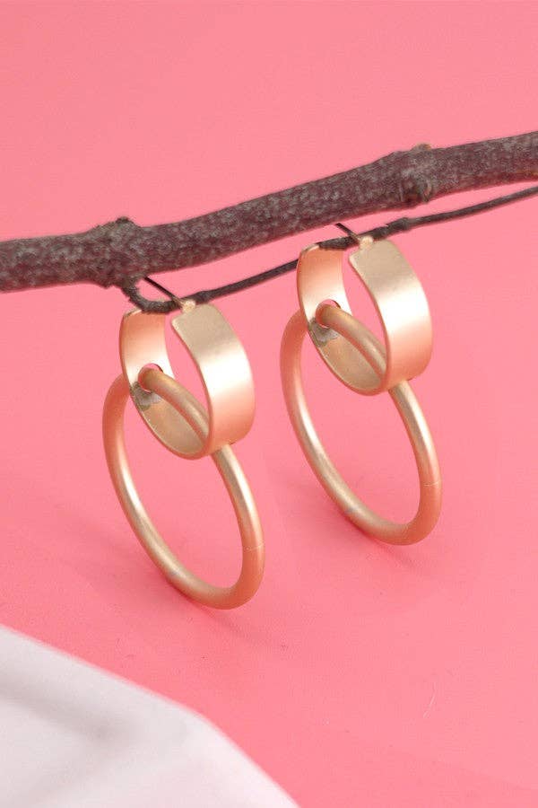 MATTE GOLD DOUBLE HOOP LAYER DROP EARRINGS