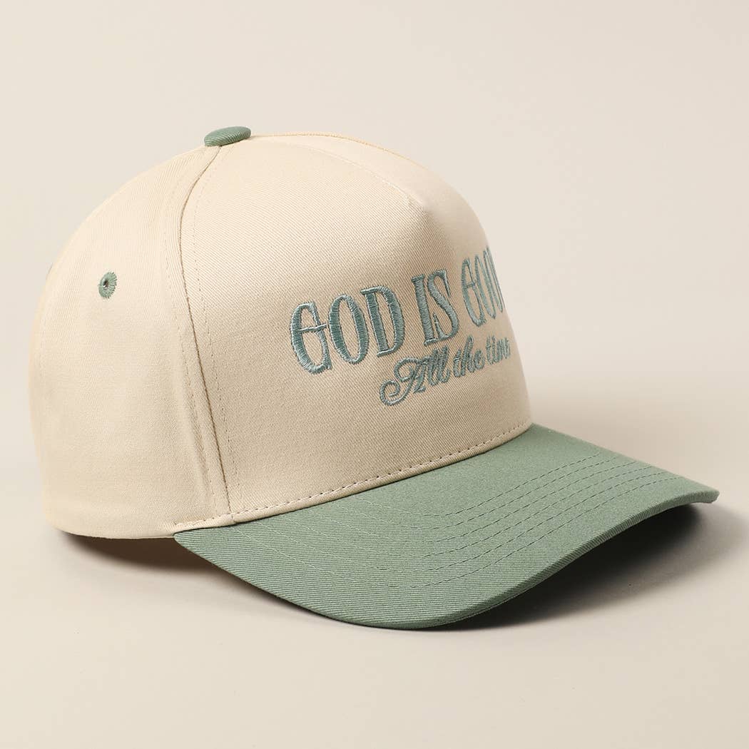 God Is Good All The Time Embroidery Trucker Hat: Green