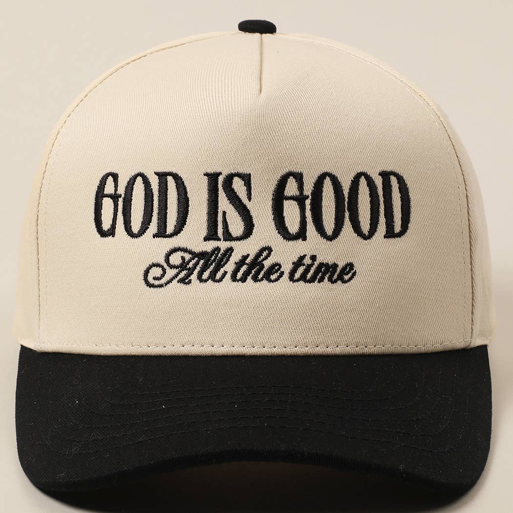 God Is Good All The Time Embroidery Trucker Hat: Black