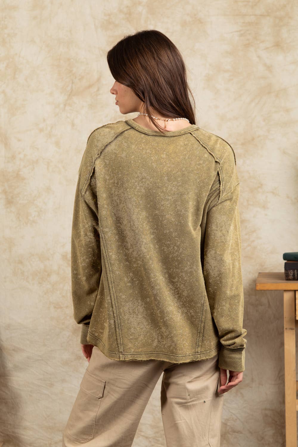 Victoria Vintage Mineral Washed Solid Casual Knit Top
