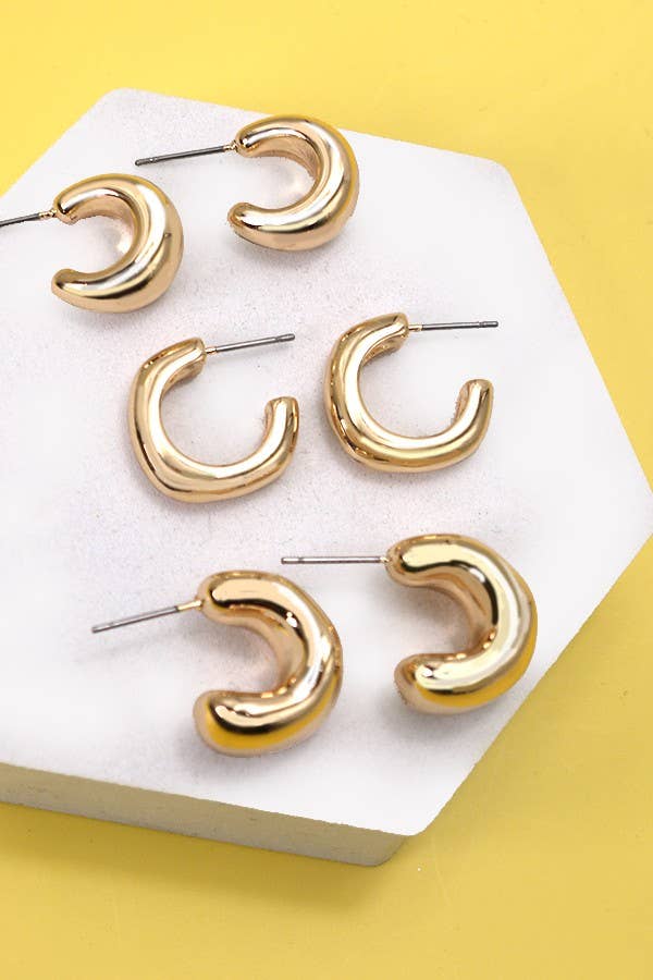 Gold Bubbly Mini Huge Hoop Trio Earring Set