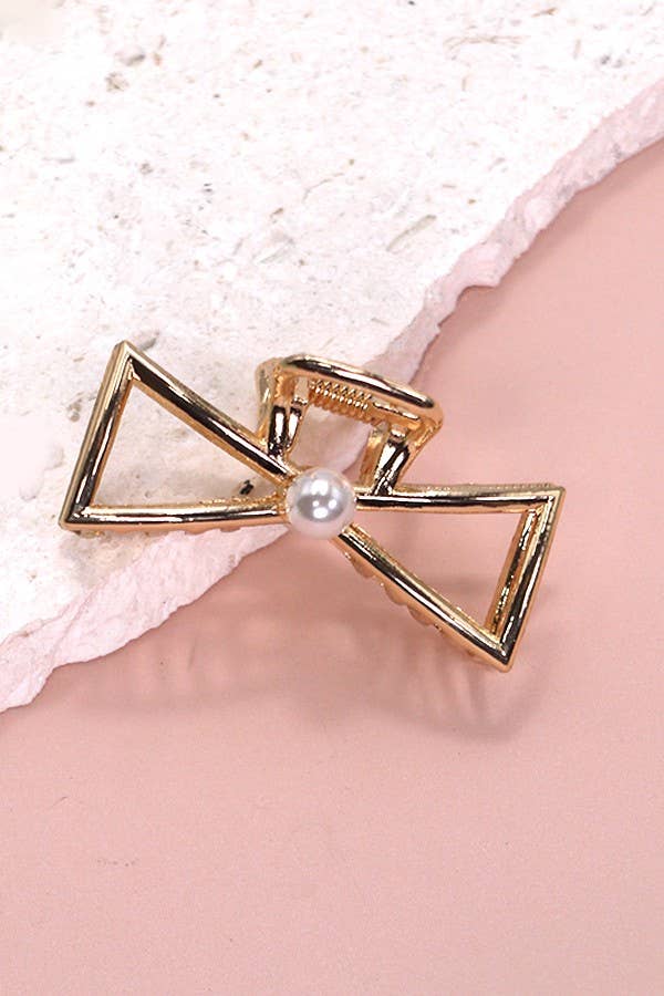 Mini Gold Rectangle Bow Hair Claw Clip