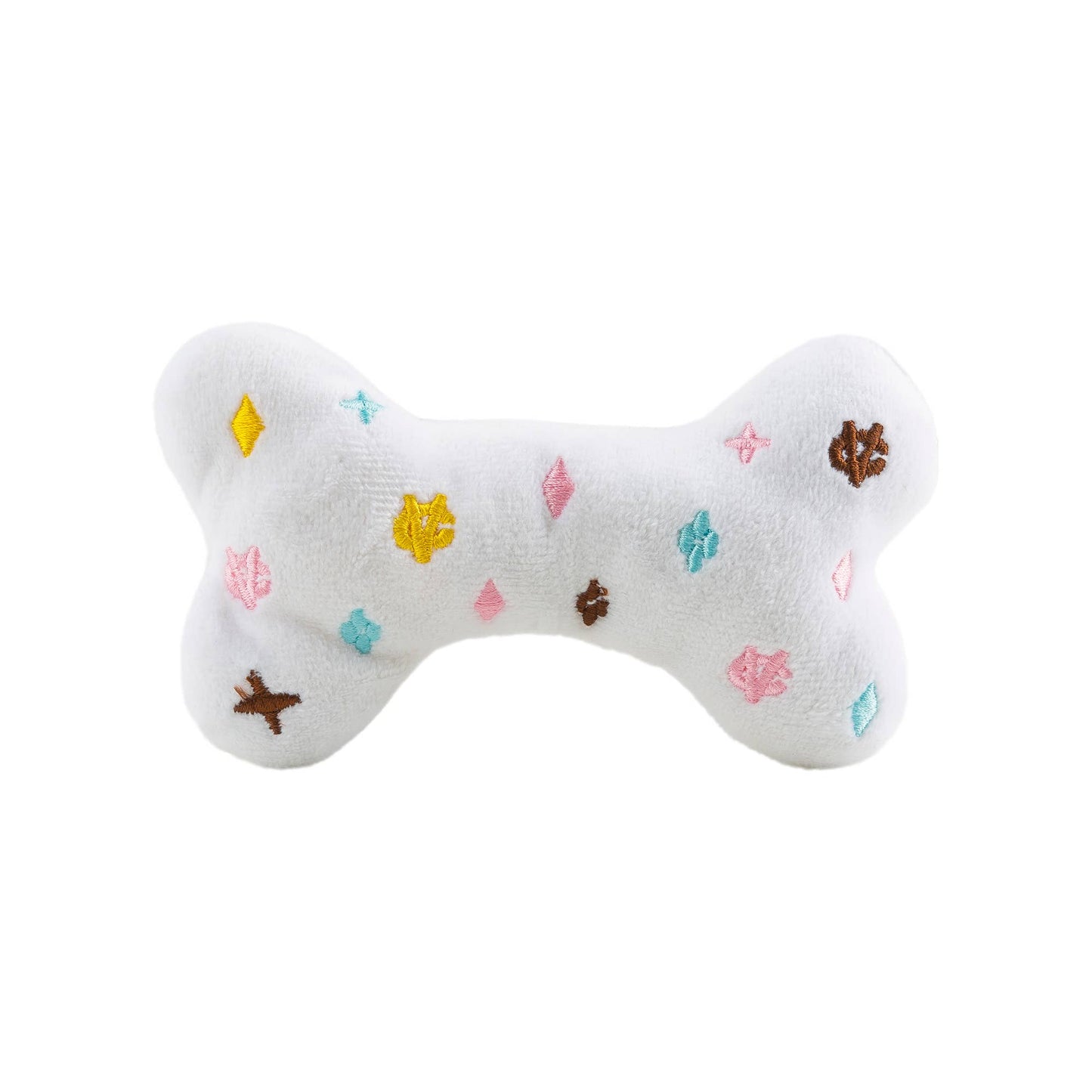 White Chewy Vuiton Bones Squeaker Dog Toy Large