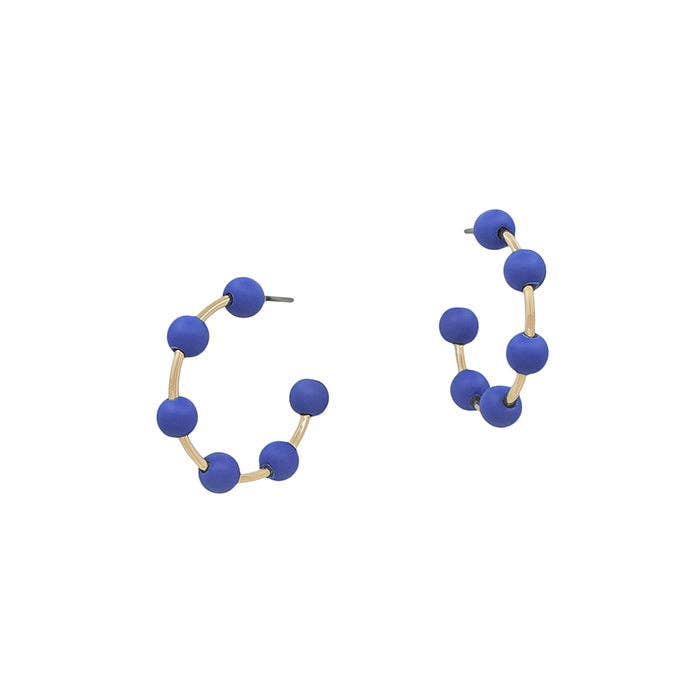 Gold Hoop with Royal Blue Beaded Accents