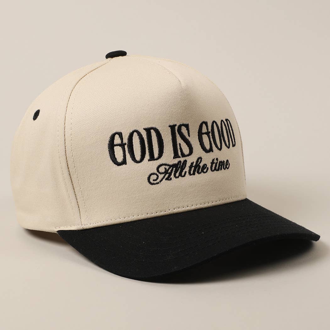 God Is Good All The Time Embroidery Trucker Hat: Black