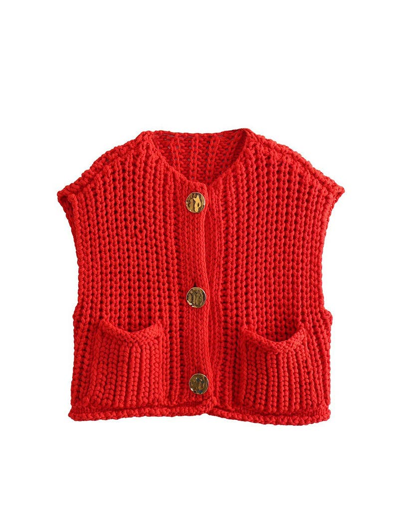 Betty Button-Front Pocket Vest