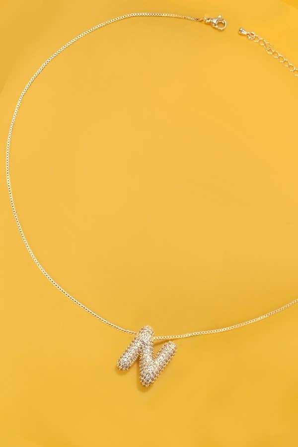 INITIAL PAVE RHINESTONE BUBBLE BALLOON NECKLACE | 80N751: GOLD-J