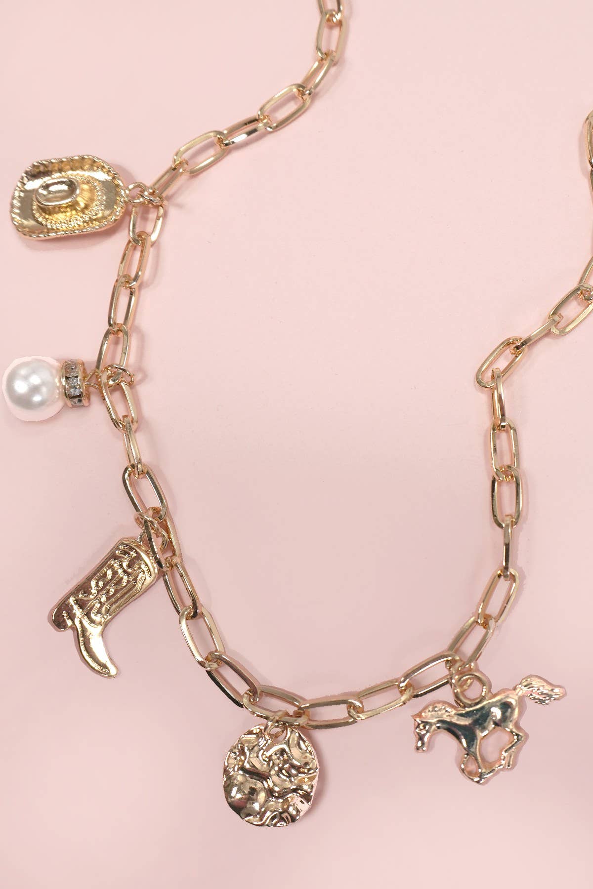 Gold Western Boot Star Hat Horseshoe Charm Necklace