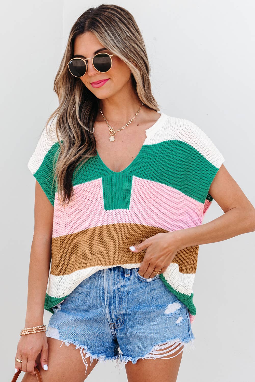 Chloe Color Block V Neck Sweater