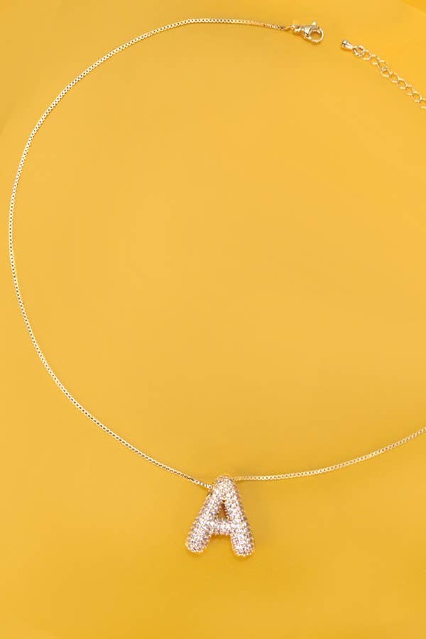 INITIAL PAVE RHINESTONE BUBBLE BALLOON NECKLACE | 80N751: GOLD-J