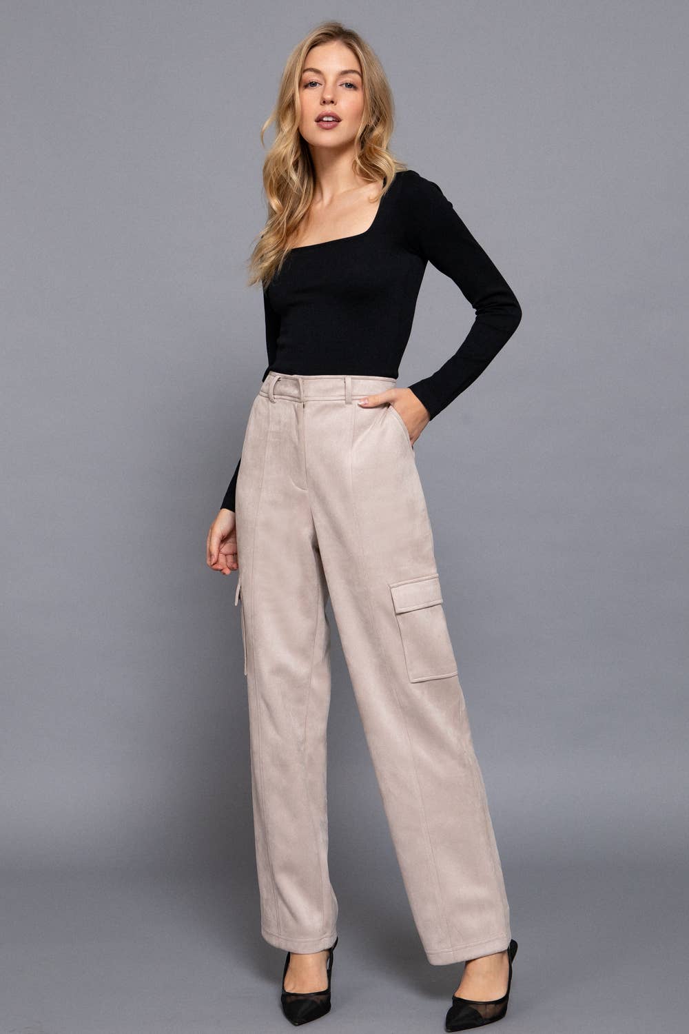 Shanley Suede Straight Line Cargo Pants