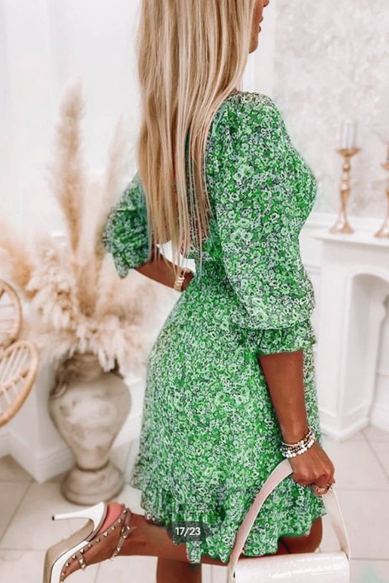 Paisley Print Puff Sleeve Floral Mini Dress