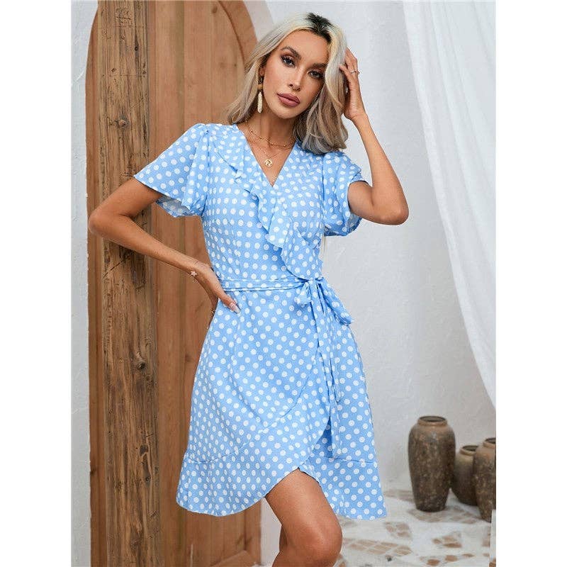 Paulina Polka Dot Light Blue Mini Dress