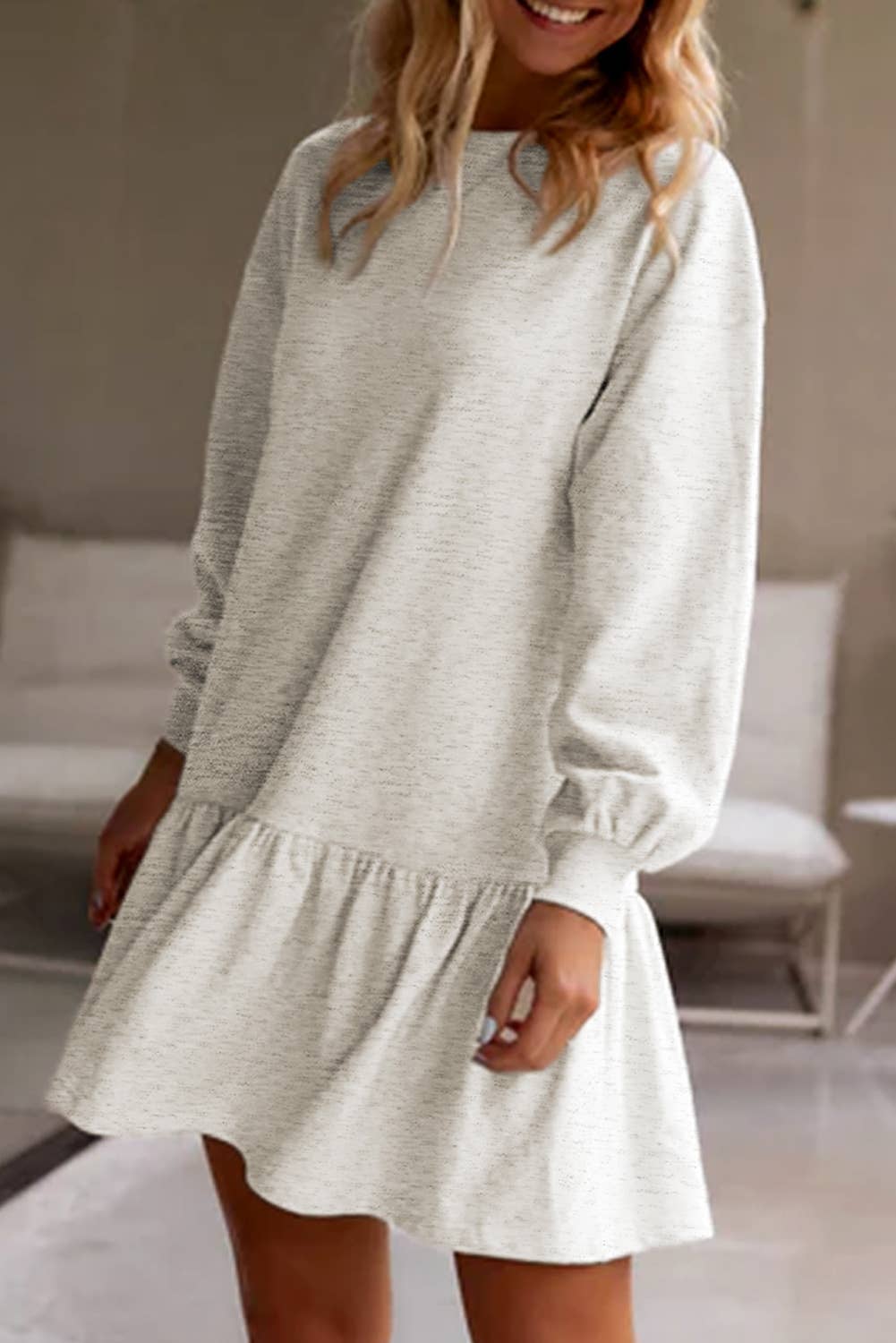 Hadlee Heathered Ruffle Drop Waist Dress