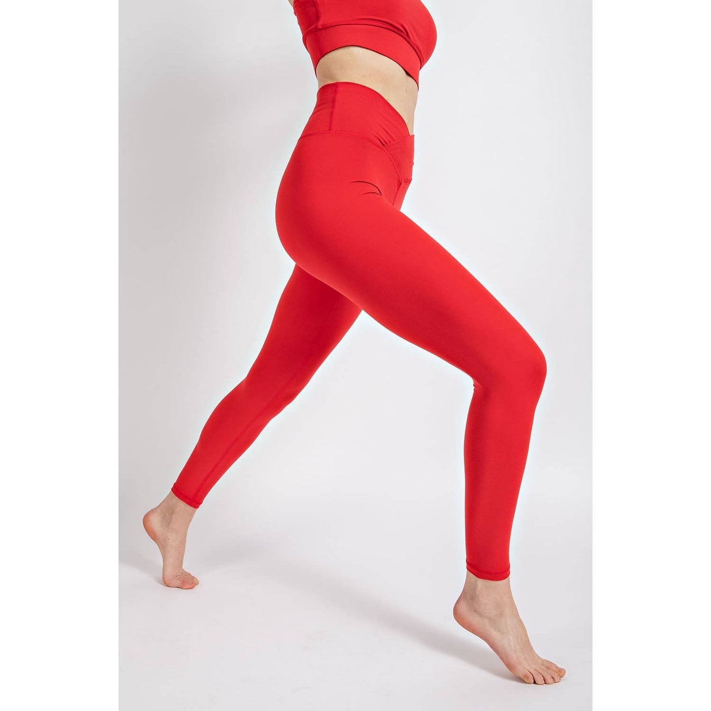 Red V-Waist Full Length Leggings