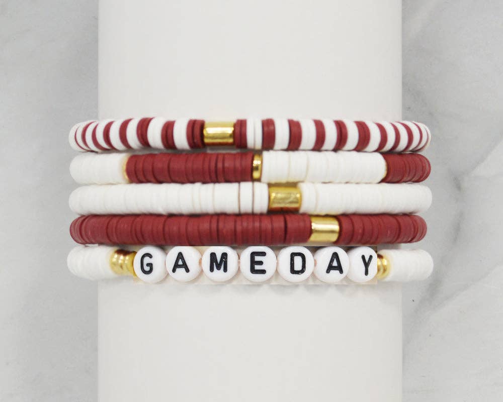 Maroon and White Gameday Bracelet Set