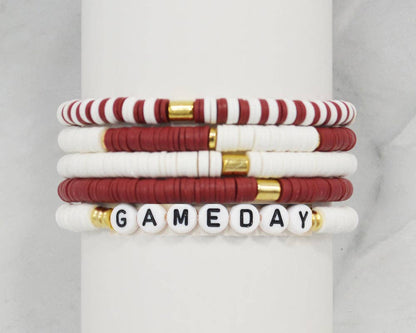 Maroon and White Gameday Bracelet Set