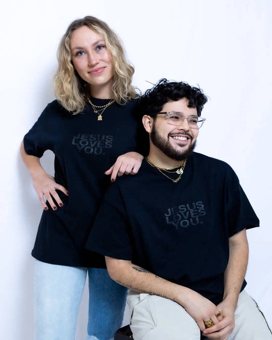 Jesus Loves You Tee | Puff Print, Black on Black