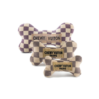 Checker Chewy Vuiton Bones Squeaker Dog Toy Small