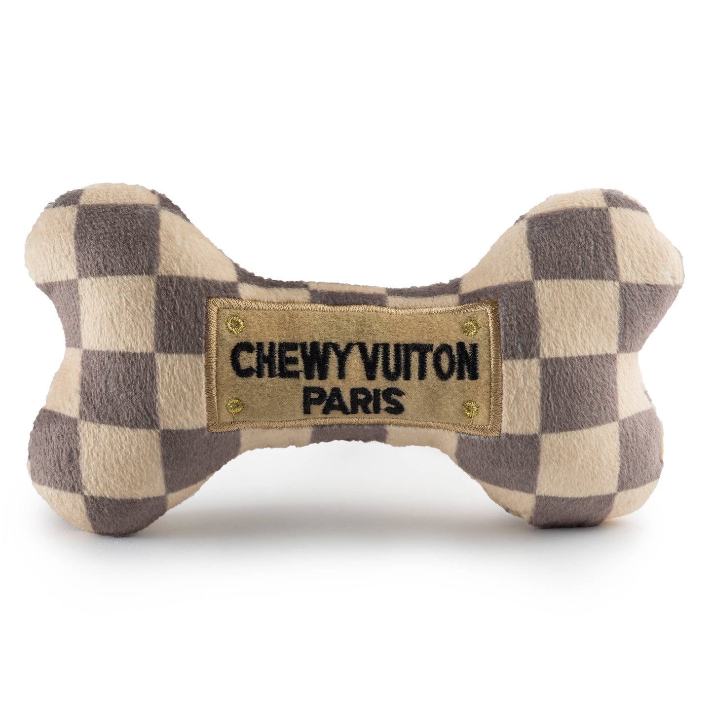 Checker Chewy Vuiton Bones Squeaker Dog Toy Small